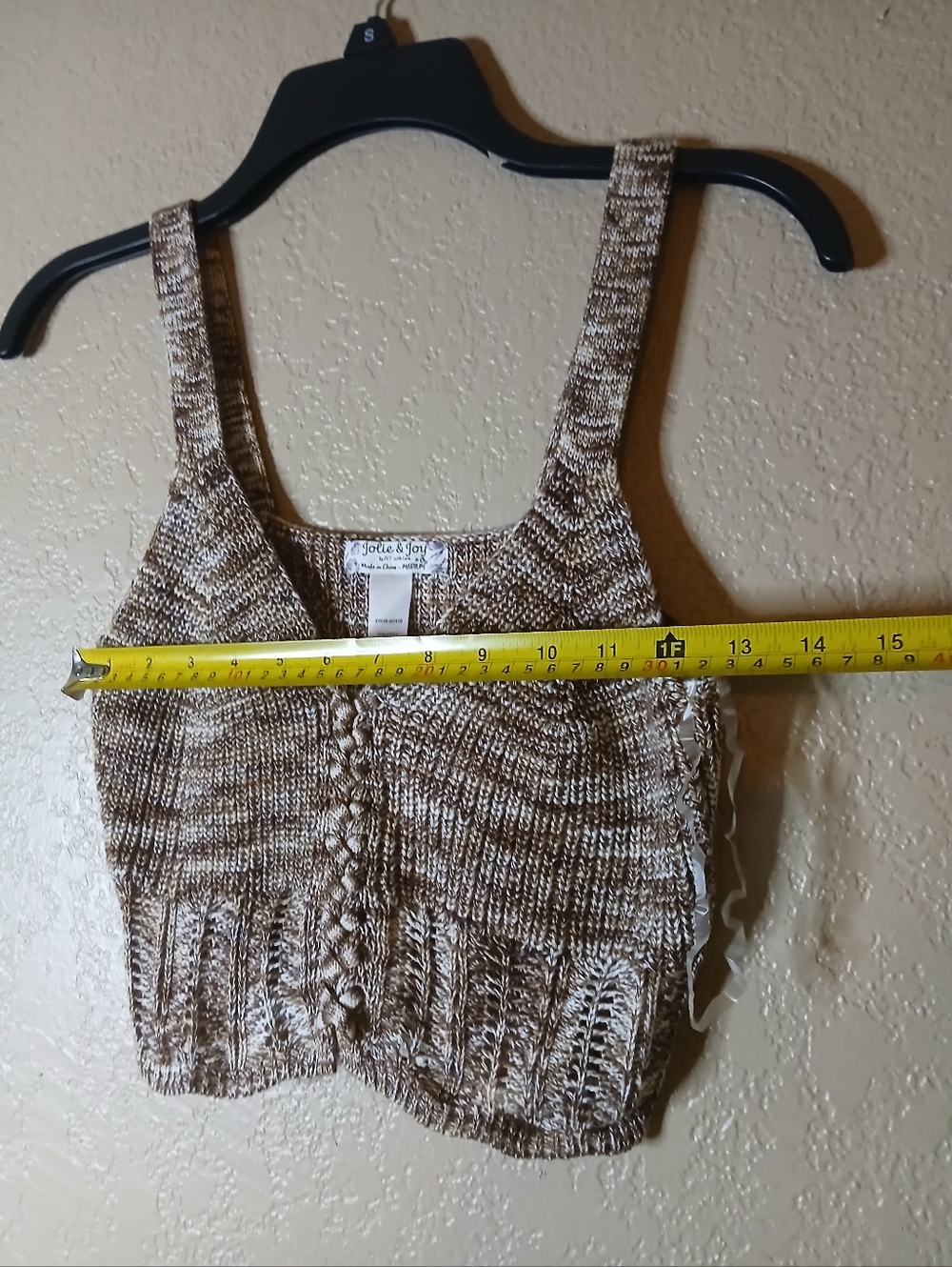Knit Crop Tank Top in Brown and Cream - Picture 5 of 8